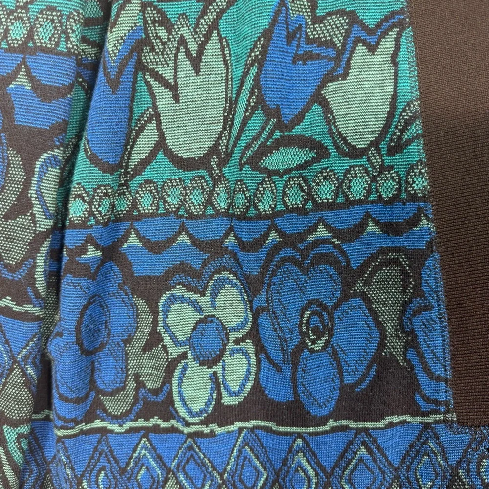 Vtg 80s 90s‎ Christian de Castelnau Intarsia Blue Geometric Floral Cardigan 2XL